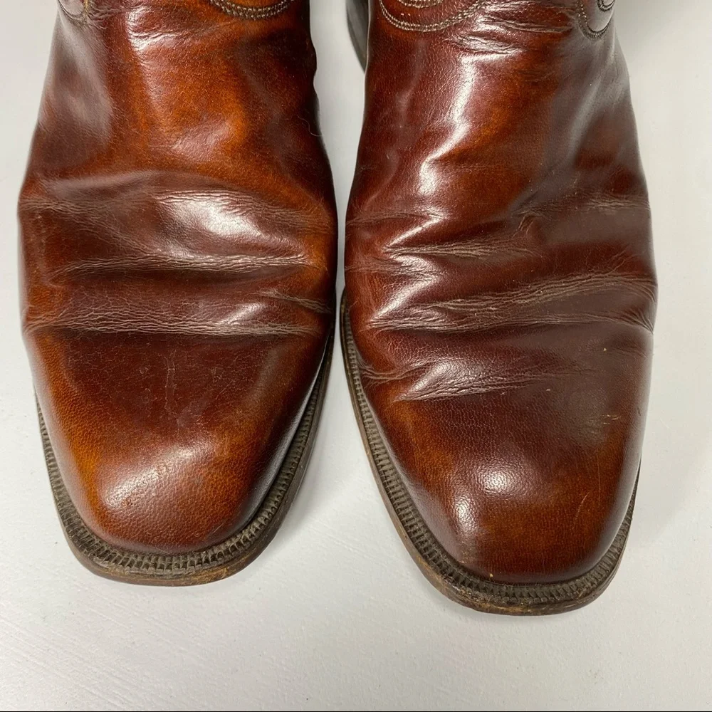 VINTAGE Johnston & Murphy Stovepipe Leather Cowboy Western Work Boots 8.5 Wide - Picture 3 of 9